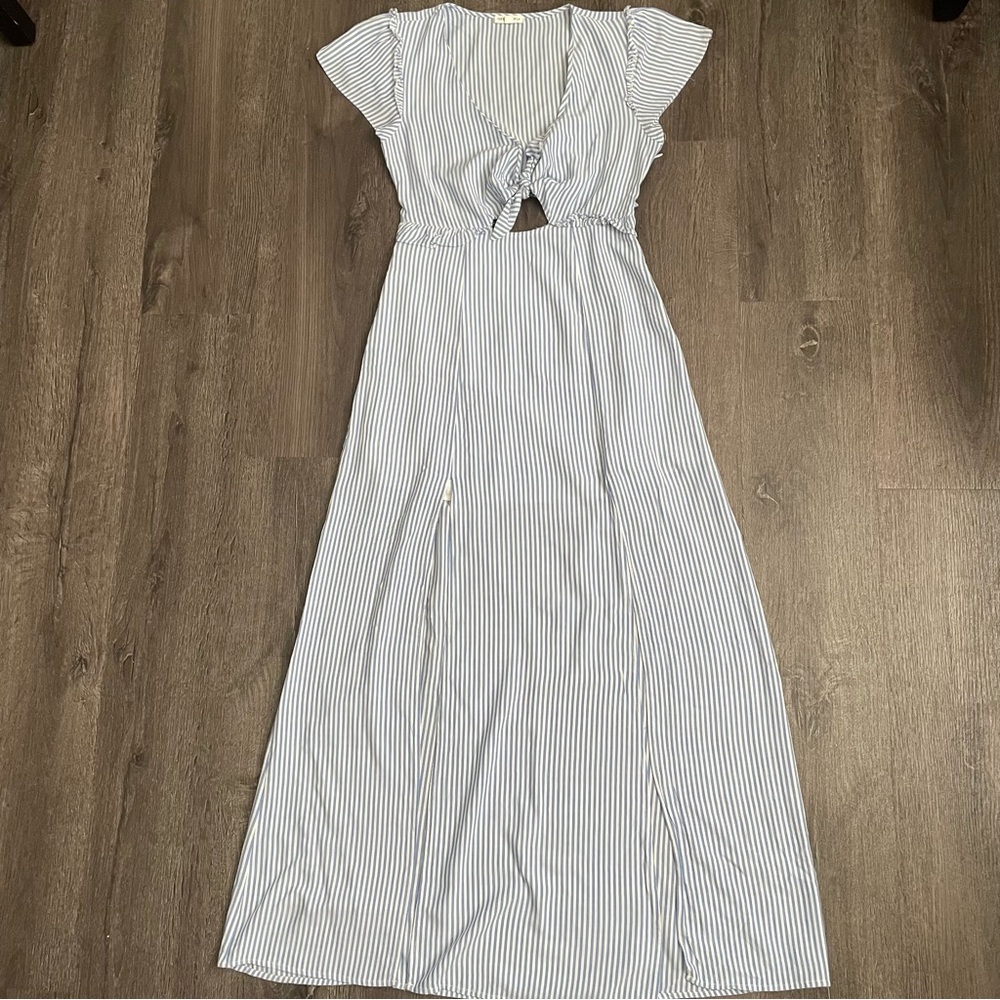 Cotton Candy Blue & White Striped Maxi Dress with Front Tie
